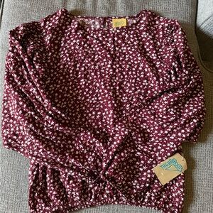 Thereabouts Plus Girls Burgundy Floral Rayon Blouse 14.5-16.5